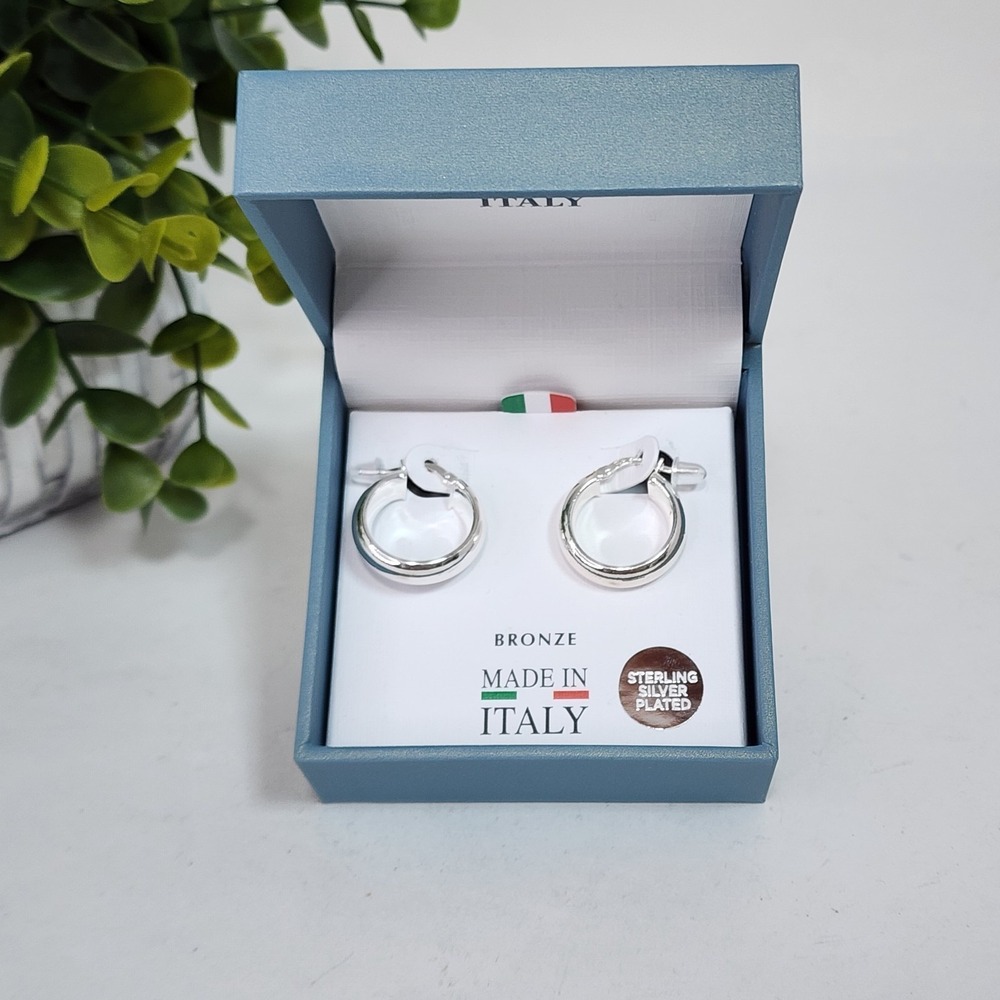 Mia Fiore Sterling Silver Plated Bronze Small Hoop Earrings Pillow Round Edge